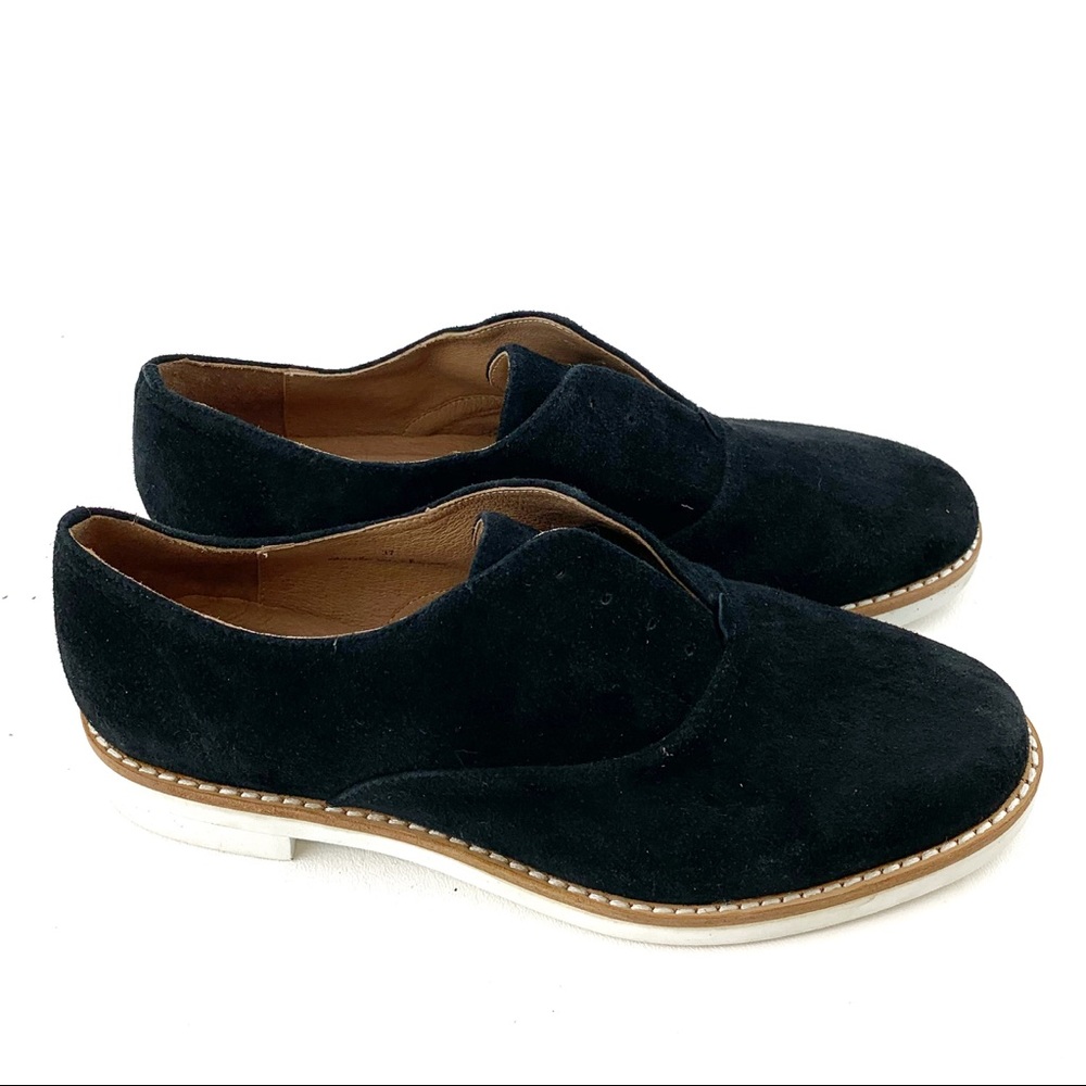 Joie Sz 37 Black Suede Odilia Laceless Oxfords